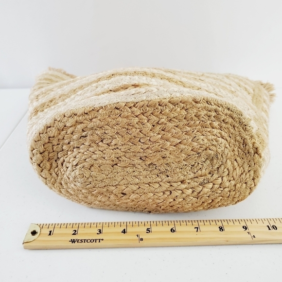 Antik Kraft Striped Jute Tote Ivory Large Beach Coastal Wood Handle Bag NEW - Picture 10 of 14